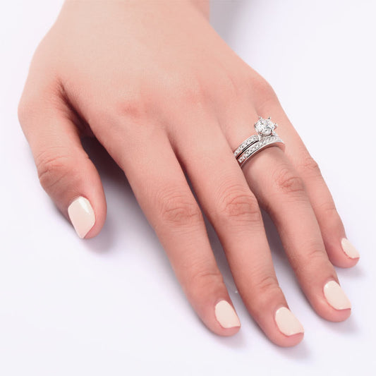 1 CT. Round Cut Simulated Diamond Channel Bridal Set in Sterling Silver