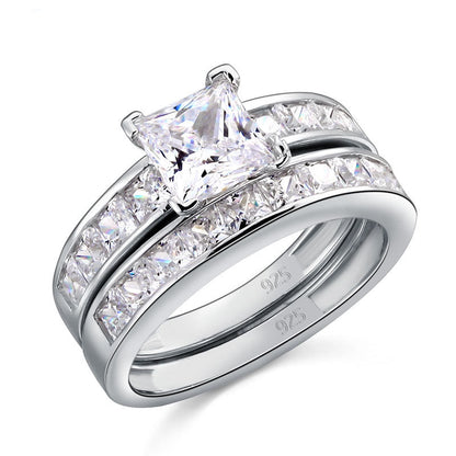1 CT. Princess Cut Simulated Diamond Channel Bridal Set in Sterling Silver