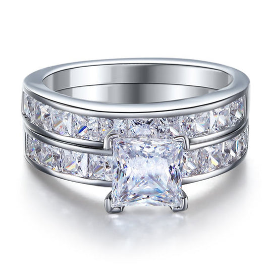 1 CT. Princess Cut Simulated Diamond Channel Bridal Set in Sterling Silver