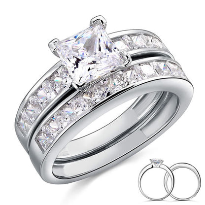 1 CT. Princess Cut Simulated Diamond Channel Bridal Set in Sterling Silver
