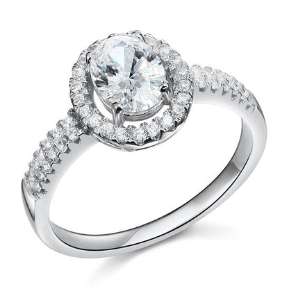 1.5 CT. Oval Cut Simulated Diamond Halo Ring in Sterling Silver