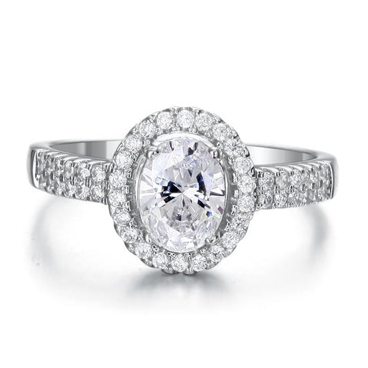 1.5 CT. Oval Cut Simulated Diamond Halo Ring in Sterling Silver