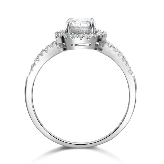 1.5 CT. Oval Cut Simulated Diamond Halo Ring in Sterling Silver
