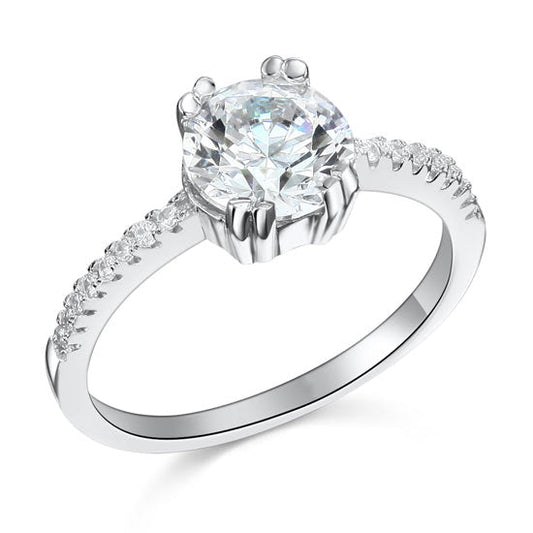 Bague en argent sterling avec diamants synthétiques ronds de 2 carats