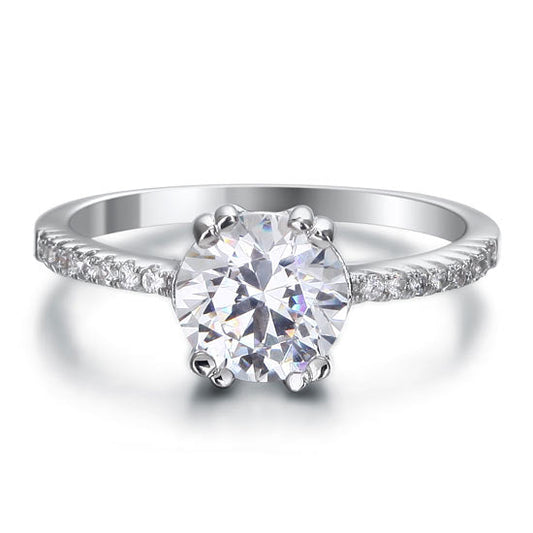 Bague en argent sterling avec diamants synthétiques ronds de 2 carats