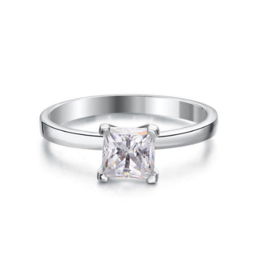 1 CT. Princess Cut Simulated Diamond Solitaire Engagement Ring in Sterling Silver