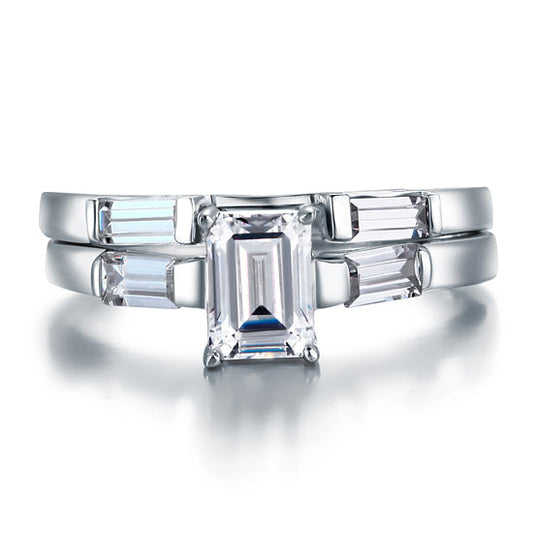 1 CT. Emerald Cut Simulated Diamond Bridal Set in Sterling Silver