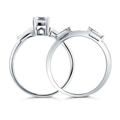 1 CT. Emerald Cut Simulated Diamond Bridal Set in Sterling Silver
