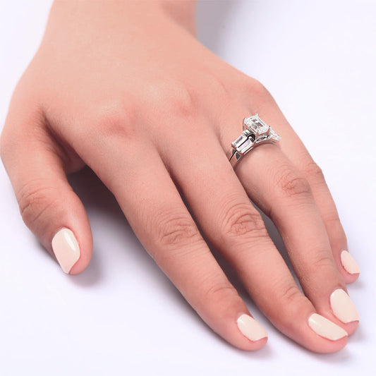 1 CT. Emerald Cut Simulated Diamond Bridal Set in Sterling Silver