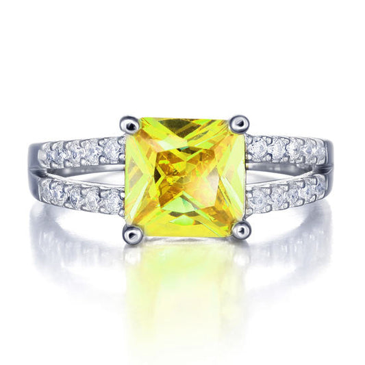 2 CT. Princess Cut Yellow Simulated Diamond Double Shank Ring in Sterling Silver