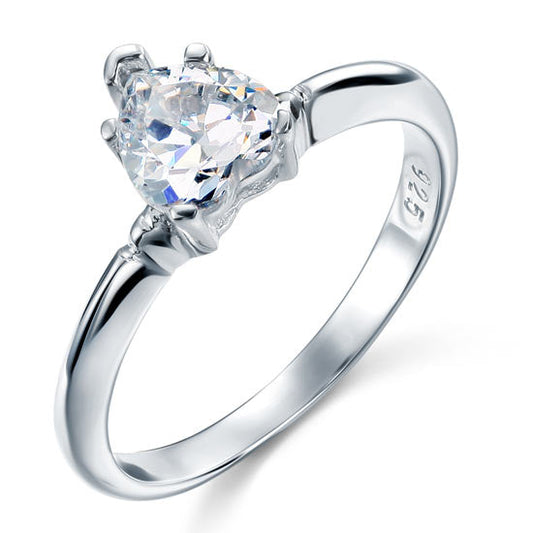 Anillo solitario de diamante simulado de talla corazón de 1,5 quilates en plata de ley.