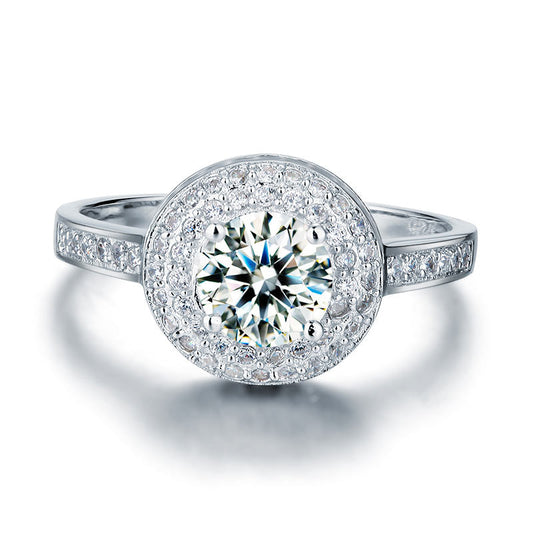 1 CT. Round Simulated Diamond Double Halo Ring in Sterling Silver