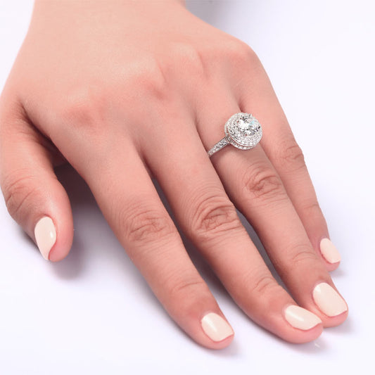 1 CT. Round Simulated Diamond Double Halo Ring in Sterling Silver