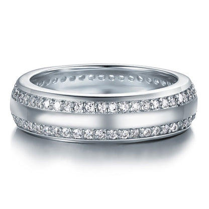 Alianza de boda de doble eternidad con diamantes simulados en plata de ley