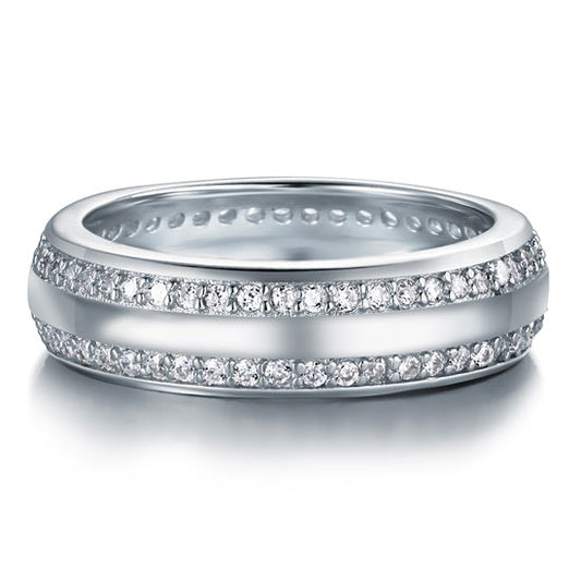 Alianza de boda de doble eternidad con diamantes simulados en plata de ley