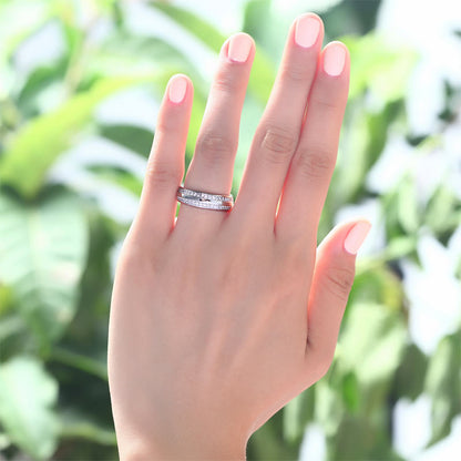 Alianza de boda de doble eternidad con diamantes simulados en plata de ley