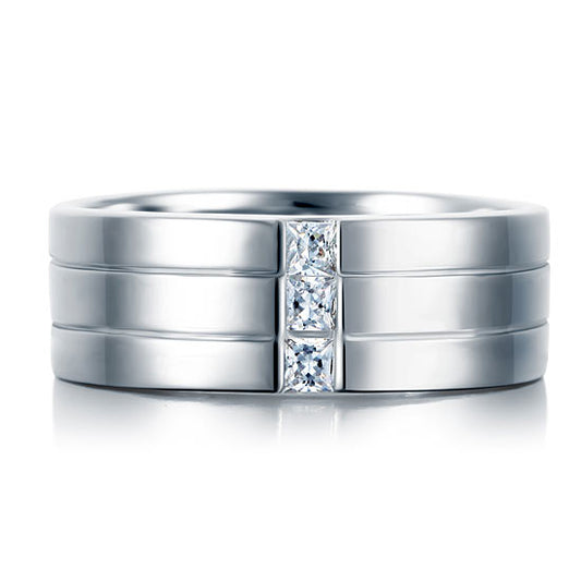 Alliance trois pierres en argent sterling avec diamants synthétiques pour homme