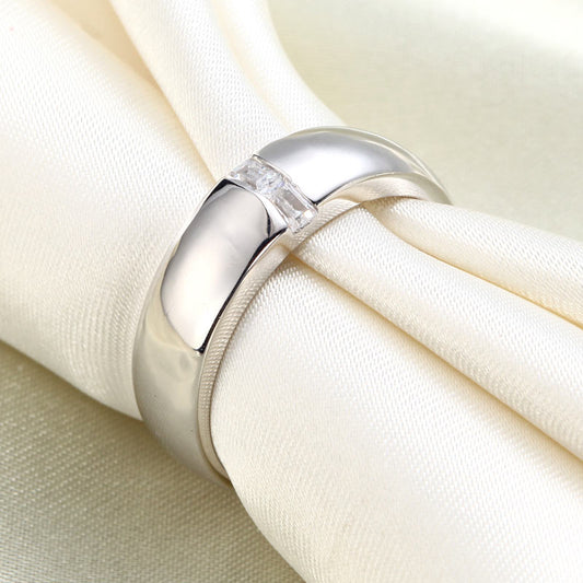 Alianza de boda con diamantes simulados de talla esmeralda en plata de ley para hombre