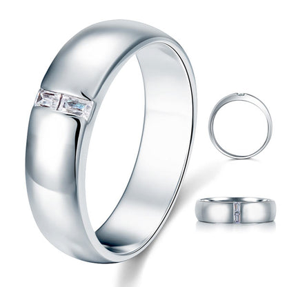 Alianza de boda con diamantes simulados de talla esmeralda en plata de ley para hombre