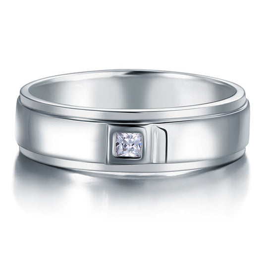 Anillo de plata de ley con diamantes simulados engastados en bisel para hombre
