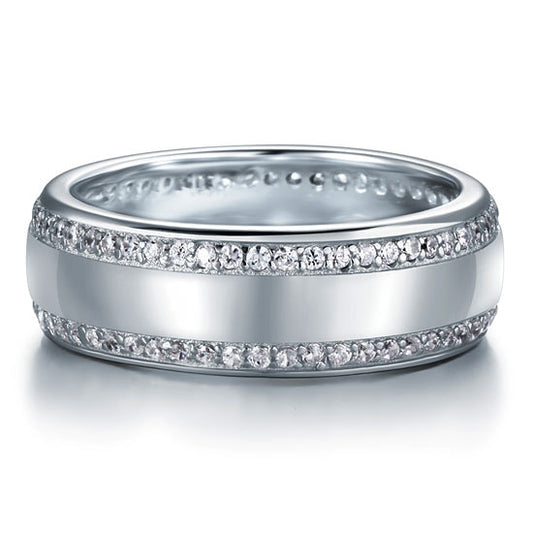 Alianza de boda de doble eternidad con diamantes simulados en plata de ley para hombre