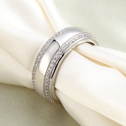 Alianza de boda de doble eternidad con diamantes simulados en plata de ley para hombre