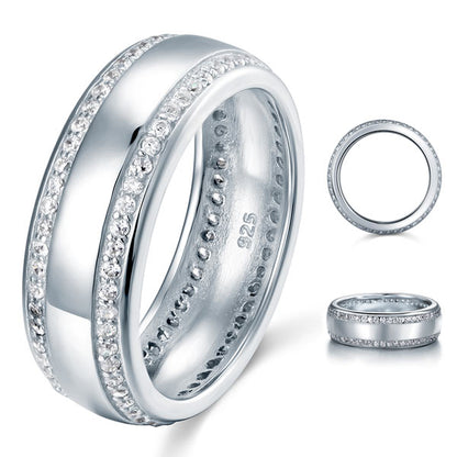Alianza de boda de doble eternidad con diamantes simulados en plata de ley para hombre