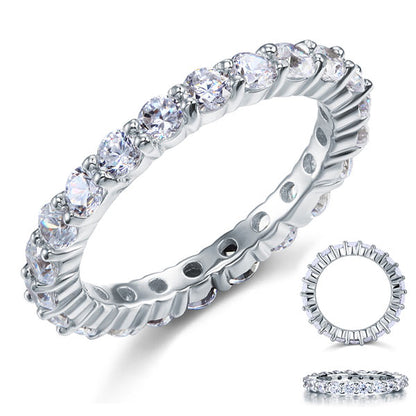 Anillo de eternidad con diamantes redondos de imitación de 3 mm en plata de ley