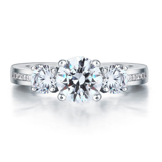 1.25 CT. Three-Stone Simulated Diamond Pavé Ring in Sterling Silver