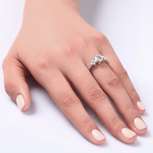1.25 CT. Three-Stone Simulated Diamond Pavé Ring in Sterling Silver