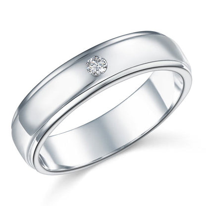 Anillo de bodas de plata de ley con diamantes redondos simulados para hombre