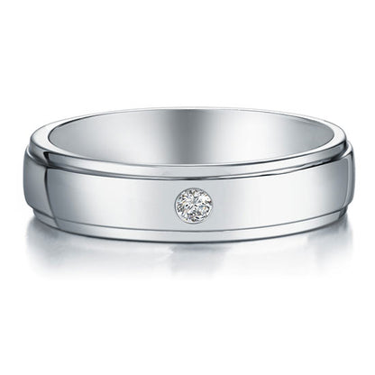 Anillo de bodas de plata de ley con diamantes redondos simulados para hombre
