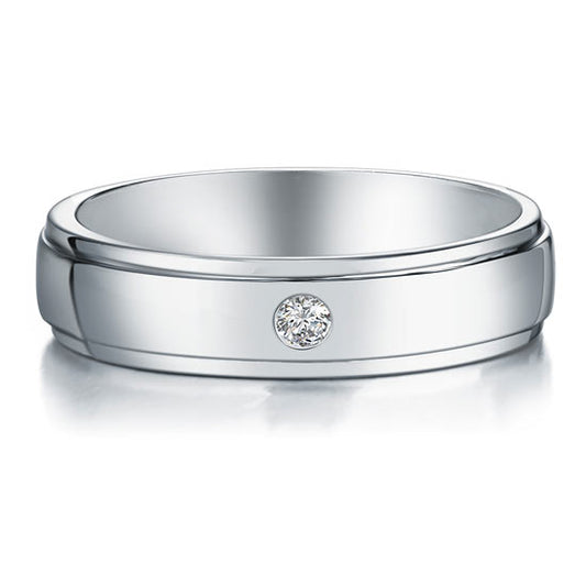 Anillo de bodas de plata de ley con diamantes redondos simulados para hombre