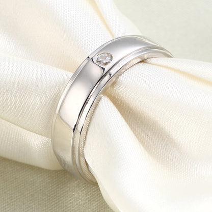 Anillo de bodas de plata de ley con diamantes redondos simulados para hombre