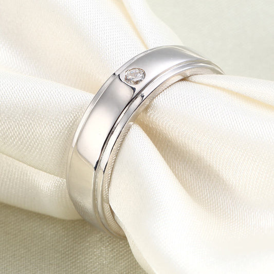 Anillo de bodas de plata de ley con diamantes redondos simulados para hombre