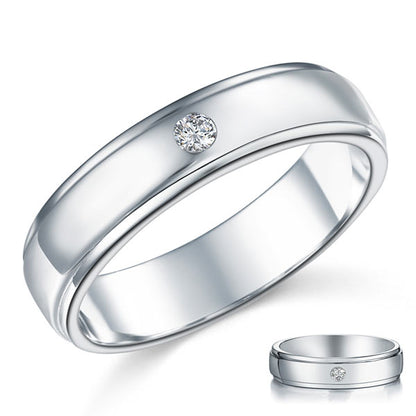 Anillo de bodas de plata de ley con diamantes redondos simulados para hombre
