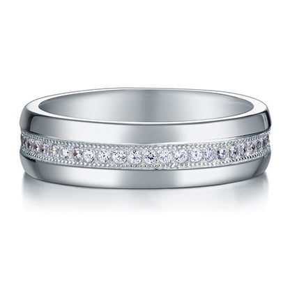 Alianza de boda Eternity con diamantes simulados en plata de ley para hombre