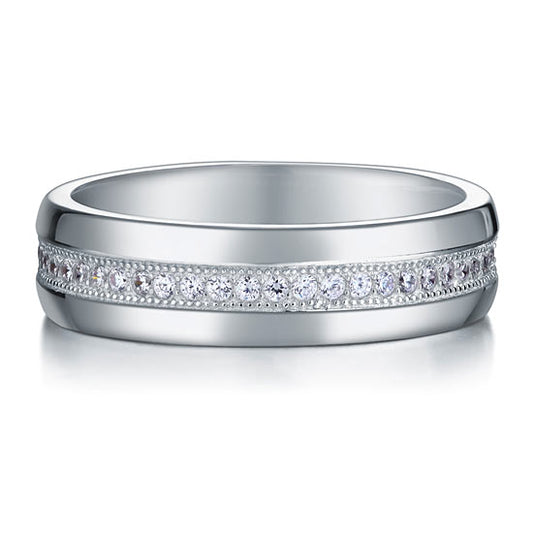 Alianza de boda Eternity con diamantes simulados en plata de ley para hombre