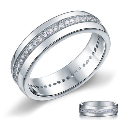 Alianza de boda Eternity con diamantes simulados en plata de ley para hombre