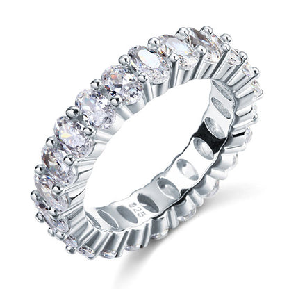 Anillo de eternidad con diamantes simulados de talla ovalada en plata de ley