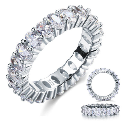 Anillo de eternidad con diamantes simulados de talla ovalada en plata de ley