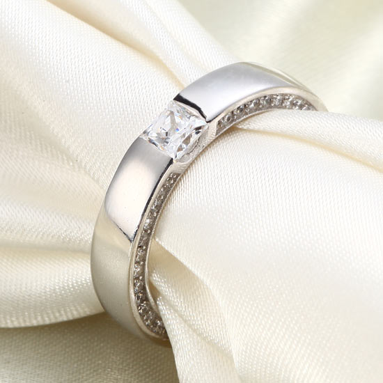 0.25 CT. Princess Cut Simulated Diamond Pavé Band in Sterling Silver