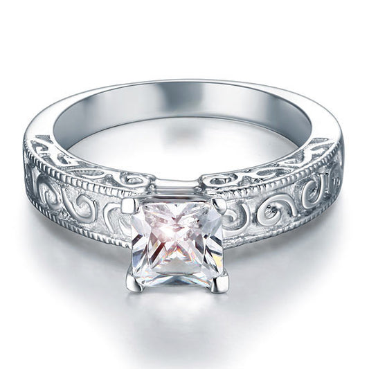 1 CT. Princess Cut Simulated Diamond Solitaire Milgrain Ring in Sterling Silver