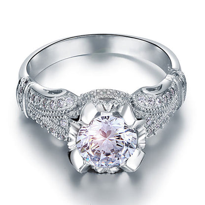 Anillo vintage de diamantes redondos simulados de 2 quilates en plata de ley