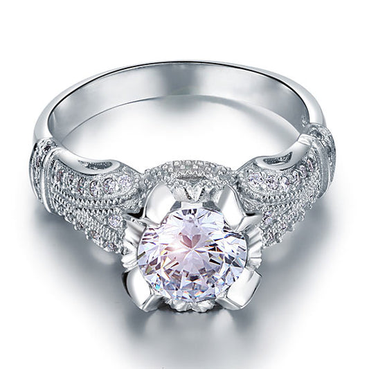 Bague vintage en argent sterling avec diamants synthétiques ronds de 2 carats