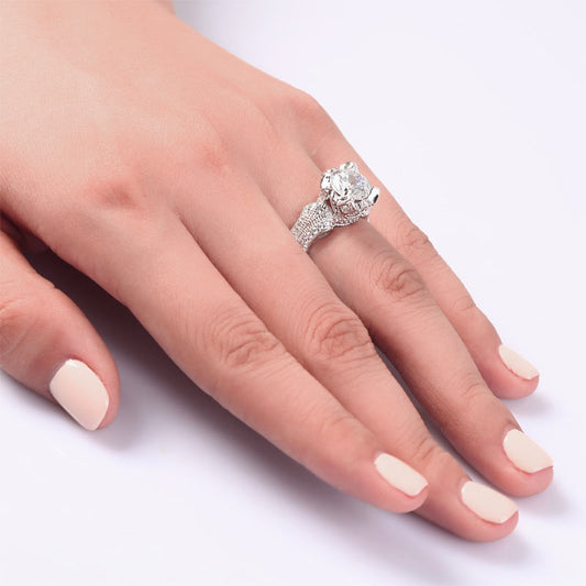 Bague vintage en argent sterling avec diamants synthétiques ronds de 2 carats