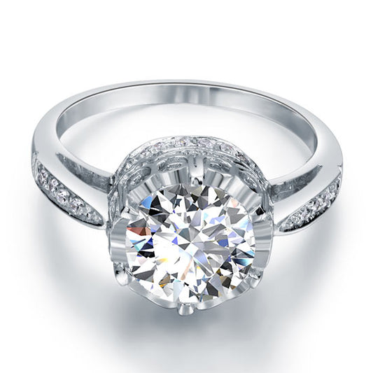 Bague vintage en argent sterling avec diamants synthétiques ronds de 2,5 carats