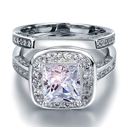 2 CT. Princess Cut Halo Bridal Set in Sterling Silver