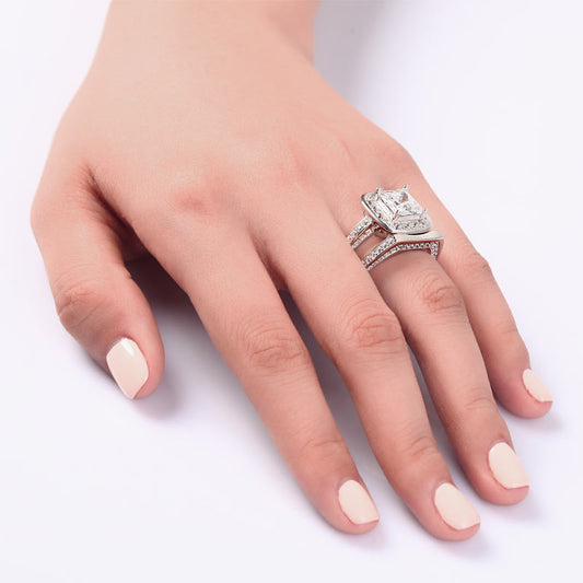 2 CT. Princess Cut Halo Bridal Set in Sterling Silver