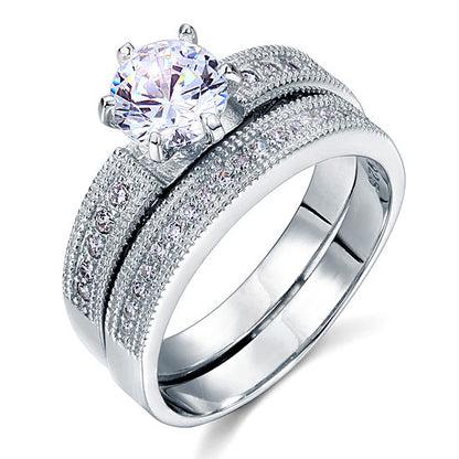 1.25 CT. Round Simulated Diamond Milgrain Bridal Set in Sterling Silver